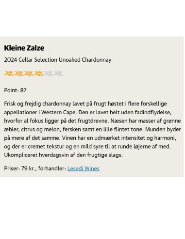 Kleine Zalze, CS Chardonnay, 2024 Kleine Zalze, CS Chardonnay, 2024