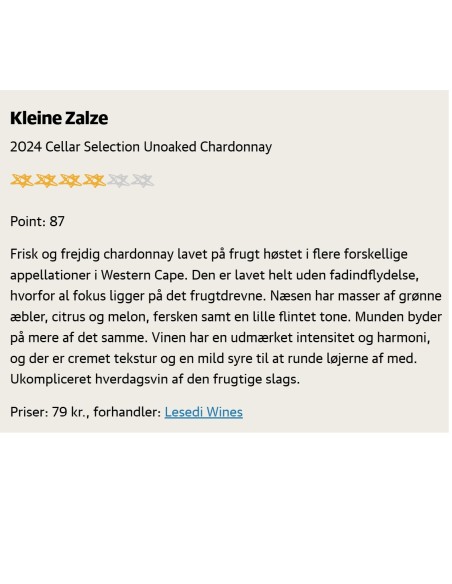 Kleine Zalze, CS Chardonnay, 2024
